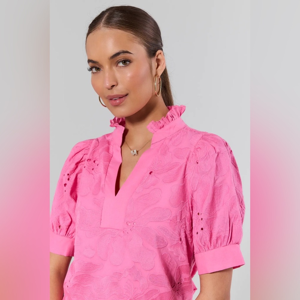 NWT Avara Elsa Pink Eyelet Spring Blouse Top - small/medium - pink - Picture 2 of 9
